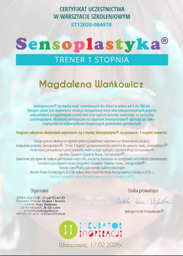 Certyfikat szkolenia neurologopedycznego – mgr Magdalena Wańkowicz